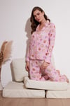 Desenli Reguar Fit Yumuşak Dokulu Kışlık Rahat Kadın Pijama Takımı 611PT288Y PEMBE