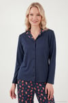 Desenli Regular Fit Apaş Yaka Beli Lastikli Bol Paça Kadın Pijama Takımı 65714300 LACİVERT