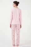 Desenli Regular Fit Apaş Yaka Beli Lastikli Bol Paça Kadın Pijama Takımı 65714300 AÇIK PEMBE