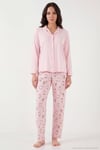 Desenli Regular Fit Apaş Yaka Beli Lastikli Bol Paça Kadın Pijama Takımı 65714300 AÇIK PEMBE