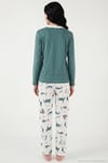 Desenli Regular Fit Apaş Yaka Beli Lastikli Bol Paça Kadın Pijama Takımı 65714300 YEŞİL