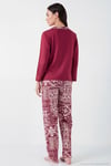 Desenli Regular Fit Apaş Yaka Beli Lastikli Bol Paça Kadın Pijama Takımı 65714300 BORDO