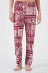 Desenli Regular Fit Apaş Yaka Beli Lastikli Bol Paça Kadın Pijama Takımı 65714300 BORDO