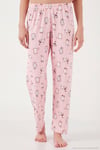 Desenli Regular Fit Apaş Yaka Beli Lastikli Bol Paça Kadın Pijama Takımı 65714300 AÇIK PEMBE
