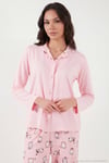 Desenli Regular Fit Apaş Yaka Beli Lastikli Bol Paça Kadın Pijama Takımı 65714300 AÇIK PEMBE