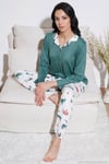 Desenli Regular Fit Apaş Yaka Beli Lastikli Bol Paça Kadın Pijama Takımı 65714300 YEŞİL