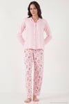 Desenli Regular Fit Apaş Yaka Beli Lastikli Bol Paça Kadın Pijama Takımı 65714300 AÇIK PEMBE