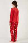 Desenli Regular Fit Bisiklet Yaka Uzun Kollu Kadın Pijama Takımı 65713312 KIRMIZI
