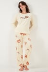Desenli Regular Fit Bisiklet Yaka Uzun Kollu Kadın Pijama Takımı 65713312 SARI