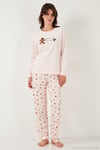 Desenli Regular Fit Bisiklet Yaka Uzun Kollu Kadın Pijama Takımı 65713312 AÇIK PEMBE