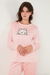 Desenli Regular Fit Bisiklet Yaka Uzun Kollu Kadın Pijama Takımı 65713312 PEMBE