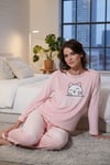 Desenli Regular Fit Bisiklet Yaka Uzun Kollu Kadın Pijama Takımı 65713312 PEMBE