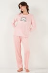 Desenli Regular Fit Bisiklet Yaka Uzun Kollu Kadın Pijama Takımı 65713312 PEMBE