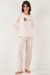 Desenli Regular Fit Bisiklet Yaka Uzun Kollu Kadın Pijama Takımı 65713312 AÇIK PEMBE