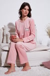 Desenli Regular Fit Bisiklet Yaka Uzun Kollu Kadın Pijama Takımı 65713312 PUDRA
