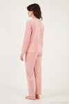 Desenli Regular Fit Bisiklet Yaka Uzun Kollu Kadın Pijama Takımı 65713312 PUDRA