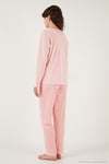 Desenli Regular Fit Bisiklet Yaka Uzun Kollu Kadın Pijama Takımı 65713312 PEMBE