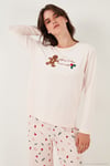 Desenli Regular Fit Bisiklet Yaka Uzun Kollu Kadın Pijama Takımı 65713312 AÇIK PEMBE