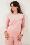 Desenli Regular Fit Bisiklet Yaka Uzun Kollu Kadın Pijama Takımı 65713312 PUDRA