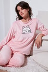 Desenli Regular Fit Bisiklet Yaka Uzun Kollu Kadın Pijama Takımı 65713312 PEMBE