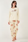 Desenli Regular Fit Bisiklet Yaka Uzun Kollu Kadın Pijama Takımı 65713312 SARI