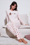 Desenli Regular Fit Bisiklet Yaka Uzun Kollu Kadın Pijama Takımı 65713312 AÇIK PEMBE