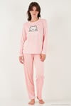 Desenli Regular Fit Bisiklet Yaka Uzun Kollu Kadın Pijama Takımı 65713312 PEMBE