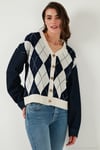 Desenli Regular Fit Düğmeli V Yaka Crop Kadın Hırka 4615553 LACİVERT-EKRU