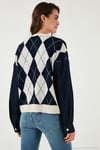 Desenli Regular Fit Düğmeli V Yaka Crop Kadın Hırka 4615553 LACİVERT-EKRU