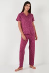 Desenli Regular Fit Gömlek Yaka Kadın Pijama Takımı 65750101 MÜRDÜM