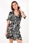 Desenli Regular Fit Kruvaze Yaka Mini Kadın Elbise 5865725 SİYAH