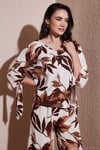 Desenli Regular Fit Truvakar Kol V Yaka Alt-Üst Kadın Takım 5865357 CAMEL