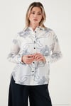 Desenli Regular Fit Uzun Kollu Kadın Gömlek 6773200 Beyaz-İndigo
