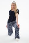 Desenli Regular Fit Yüksek Bel Bol Paça Kadın Pantolon 25Y0179K1 MAVİ