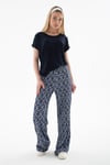 Desenli Regular Fit Yüksek Bel Bol Paça Kadın Pantolon 25Y0179K1 MAVİ