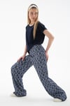 Desenli Regular Fit Yüksek Bel Bol Paça Kadın Pantolon 25Y0179K1 MAVİ
