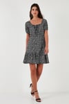 Desenli Slim Fit Carmen Yaka Mini Kadın Elbise 5865620 SİYAH