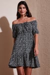 Desenli Slim Fit Carmen Yaka Mini Kadın Elbise 5865620 SİYAH