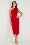 Desenli Slim Fit Midi Boy Tek Omuzlu Abiye Kadın Elbise 5866202 KIRMIZI