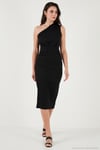 Desenli Slim Fit Midi Boy Tek Omuzlu Abiye Kadın Elbise 5866202 SİYAH