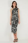 Desenli Slim Fit Midi Boy Tek Omuzlu Abiye Kadın Elbise 5866202 SİYAH-BEYAZ