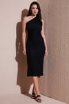 Desenli Slim Fit Midi Boy Tek Omuzlu Abiye Kadın Elbise 5866202 SİYAH