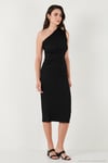 Desenli Slim Fit Midi Boy Tek Omuzlu Abiye Kadın Elbise 5866202 SİYAH