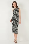 Desenli Slim Fit Midi Boy Tek Omuzlu Abiye Kadın Elbise 5866202 SİYAH-BEYAZ