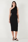 Desenli Slim Fit Midi Boy Tek Omuzlu Abiye Kadın Elbise 5866202 SİYAH