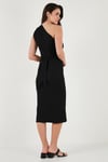 Desenli Slim Fit Midi Boy Tek Omuzlu Abiye Kadın Elbise 5866202 SİYAH