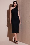 Desenli Slim Fit Midi Boy Tek Omuzlu Abiye Kadın Elbise 5866202 SİYAH