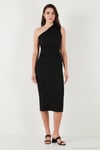Desenli Slim Fit Midi Boy Tek Omuzlu Abiye Kadın Elbise 5866202 SİYAH