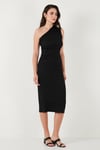 Desenli Slim Fit Midi Boy Tek Omuzlu Abiye Kadın Elbise 5866202 SİYAH