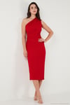 Desenli Slim Fit Midi Boy Tek Omuzlu Abiye Kadın Elbise 5866202 KIRMIZI